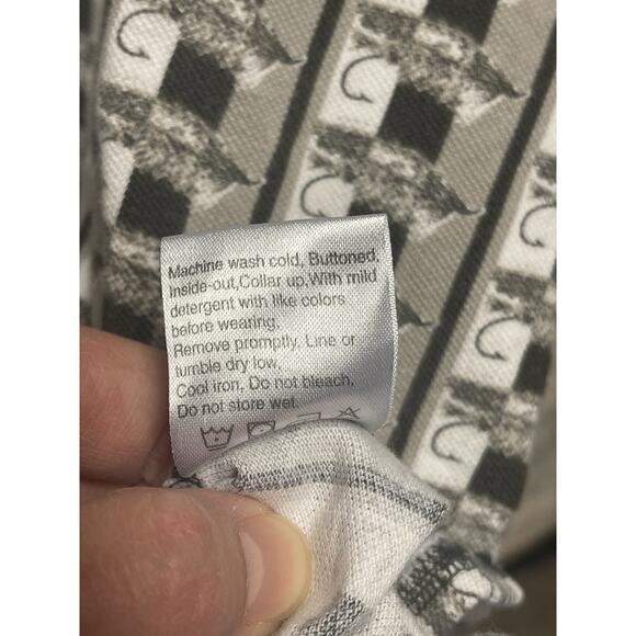 Columbia Men Polo Shirt XL Fishing Tackle Bait Allover Print Collar Grey White - Picture 7 of 11